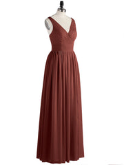 Robe avec Bretelle Double Perlée Mousseline avec Col en V terracotta