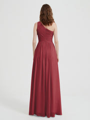 Une Épaule Robes Avec Corsage Plissé Cannelle Rose