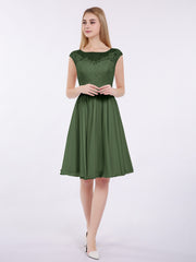 Mousseline et Dentelle Courte Robe de Demoiselle d'Honneur Olive Verte Grande Taille