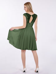 Mousseline et Dentelle Courte Robe de Demoiselle d'Honneur Olive Verte Grande Taille