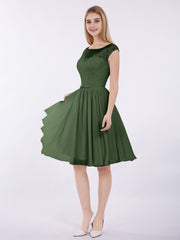 Mousseline et Dentelle Courte Robe de Demoiselle d'Honneur Olive Verte Grande Taille