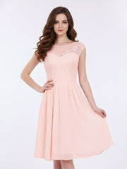 Mousseline et Dentelle Courte Robe de Demoiselle d'Honneur Rose Perle
