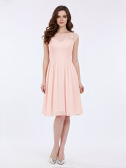 Mousseline et Dentelle Courte Robe de Demoiselle d'Honneur Rose Perle