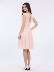 Mousseline et Dentelle Courte Robe de Demoiselle d'Honneur Rose Perle