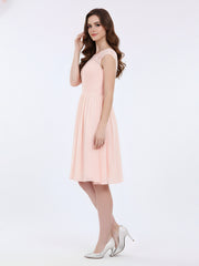 Mousseline et Dentelle Courte Robe de Demoiselle d'Honneur Rose Perle