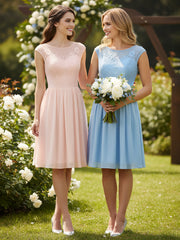 Mousseline et Dentelle Courte Robe de Demoiselle d'Honneur Rose Perle
