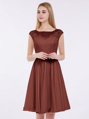 Mousseline et Dentelle Courte Robe de Demoiselle d'Honneur terracotta Grande Taille