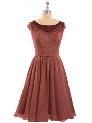 Mousseline et Dentelle Courte Robe de Demoiselle d'Honneur terracotta