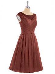 Mousseline et Dentelle Courte Robe de Demoiselle d'Honneur terracotta