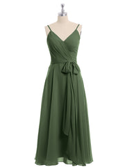 Spaghetti Bretelle Longueur De Mollet Robe Avec Ceinture Nœud Olive Verte Grande Taille