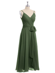 Spaghetti Bretelle Longueur De Mollet Robe Avec Ceinture Nœud Olive Verte Grande Taille