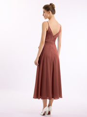 Spaghetti Bretelle Longueur De Mollet Robe Avec Ceinture Nœud terracotta Grande Taille