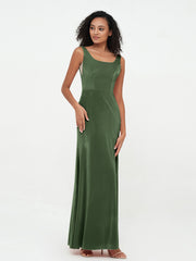 Robes Sirène Longues en Velours à Col en Bateau Olive Verte