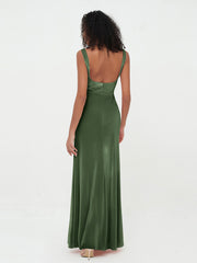 Robes Sirène Longues en Velours à Col en Bateau Olive Verte