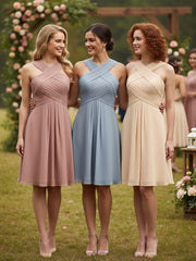 Devant Croisé Taille Empire Robe Demoiselle d'honneur Courte Bleu Poudré
