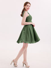 Devant Croisé Taille Empire Robe Demoiselle d'honneur Courte Olive Verte