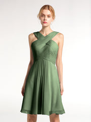 Devant Croisé Taille Empire Robe Demoiselle d'honneur Courte Olive Verte
