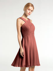 Devant Croisé Taille Empire Robe Demoiselle d'honneur Courte terracotta Grande Taille