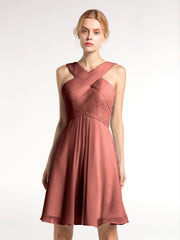 Devant Croisé Taille Empire Robe Demoiselle d'honneur Courte terracotta Grande Taille