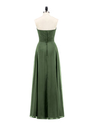 Sans Bretelles Robe Demoiselle d'honneur avec Col en Cœur Olive Verte