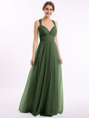 Convertible Dos Longueur Au Sol Tulle Robes Olive Verte
