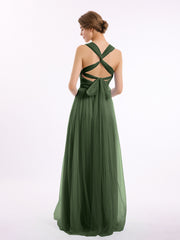Convertible Dos Longueur Au Sol Tulle Robes Olive Verte