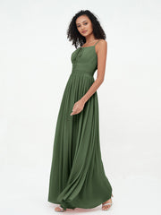 Robes Maxi en Mousseline à Encolure Carrée avec Poches Olive Verte