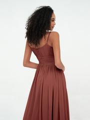 Robes Maxi en Mousseline à Encolure Carrée avec Poches terracotta