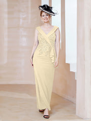 Robe à Col V en Crêpe Extensible avec Paillettes Champagne