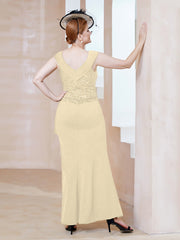 Robe à Col V en Crêpe Extensible avec Paillettes Champagne Grande Taille
