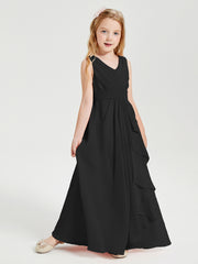 Boho Robes de Demoiselle d'Honneur Longues en Mousseline Noir