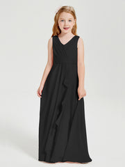 Boho Robes de Demoiselle d'Honneur Longues en Mousseline Noir