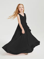 Boho Robes de Demoiselle d'Honneur Longues en Mousseline Noir
