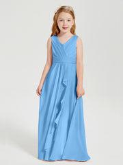 Boho Robes de Demoiselle d'Honneur Longues en Mousseline Bleu
