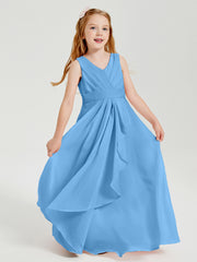 Boho Robes de Demoiselle d'Honneur Longues en Mousseline Bleu