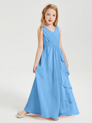 Boho Robes de Demoiselle d'Honneur Longues en Mousseline Bleu