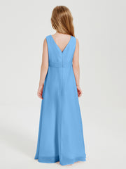 Boho Robes de Demoiselle d'Honneur Longues en Mousseline Bleu