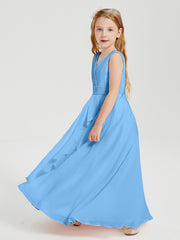 Boho Robes de Demoiselle d'Honneur Longues en Mousseline Bleu