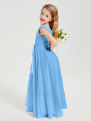Boho Robes de Demoiselle d'Honneur Longues en Mousseline Bleu