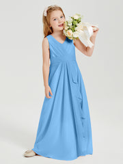 Boho Robes de Demoiselle d'Honneur Longues en Mousseline Bleu