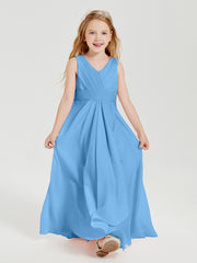 Boho Robes de Demoiselle d'Honneur Longues en Mousseline Bleu
