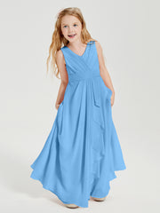 Boho Robes de Demoiselle d'Honneur Longues en Mousseline Bleu