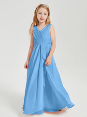 Boho Robes de Demoiselle d'Honneur Longues en Mousseline Bleu