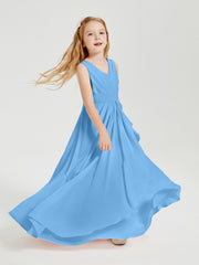 Boho Robes de Demoiselle d'Honneur Longues en Mousseline Bleu