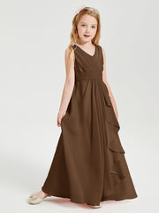 Boho Robes de Demoiselle d'Honneur Longues en Mousseline Brun
