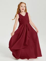 Boho Robes de Demoiselle d'Honneur Longues en Mousseline Bordeaux