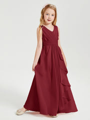Boho Robes de Demoiselle d'Honneur Longues en Mousseline Bordeaux