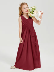 Boho Robes de Demoiselle d'Honneur Longues en Mousseline Bordeaux