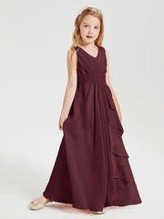 Boho Robes de Demoiselle d'Honneur Longues en Mousseline Cabernet