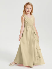 Boho Robes de Demoiselle d'Honneur Longues en Mousseline Champagne